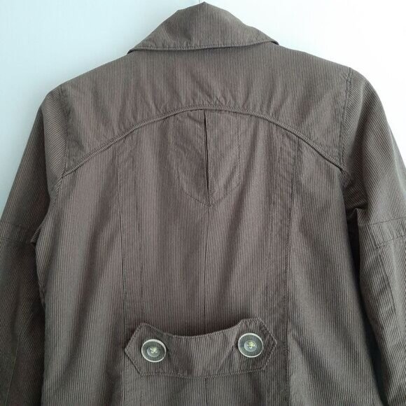 SOIA & KYO / Cotton Pin Stripe Pattern Peacoat Jacket Short Coat Brown Sz S - Picture 10 of 15